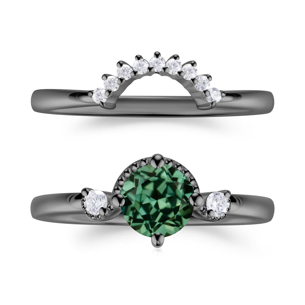 Vintage Sapphire Bridal Promise Ring Set - LUO Jewelry #gemstone_Green Sapphire