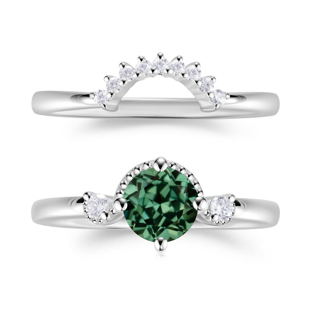 Vintage Sapphire Bridal Promise Ring Set - LUO Jewelry #gemstone_Green Sapphire