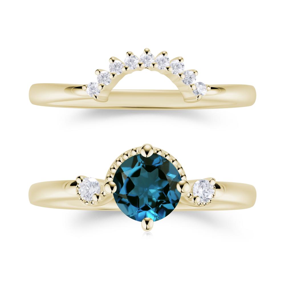 Vintage Sapphire Bridal Promise Ring Set - LUO Jewelry #gemstone_London Blue Topaz