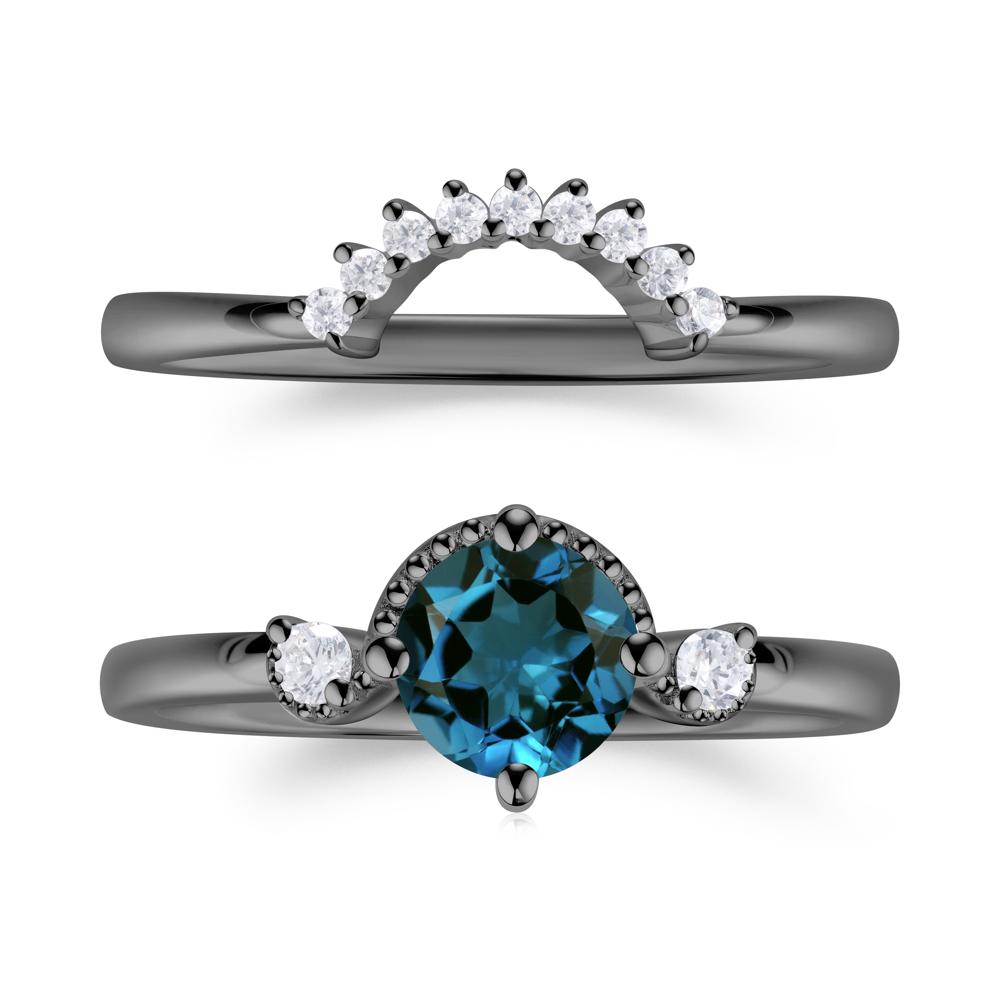 Vintage Sapphire Bridal Promise Ring Set - LUO Jewelry #gemstone_London Blue Topaz
