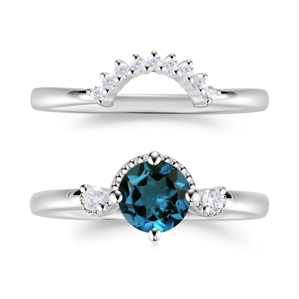 Vintage Sapphire Bridal Promise Ring Set - LUO Jewelry #gemstone_London Blue Topaz