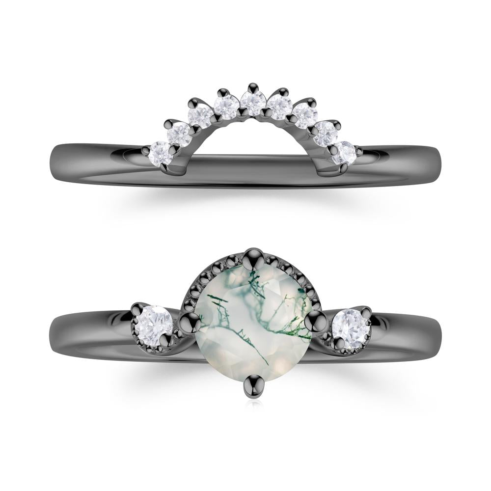 Vintage Sapphire Bridal Promise Ring Set - LUO Jewelry #gemstone_Moss Agate
