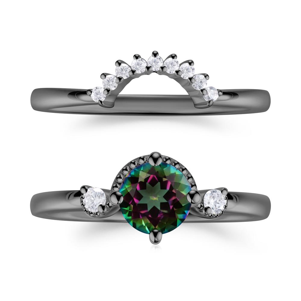 Vintage Sapphire Bridal Promise Ring Set - LUO Jewelry #gemstone_Mystic Topaz