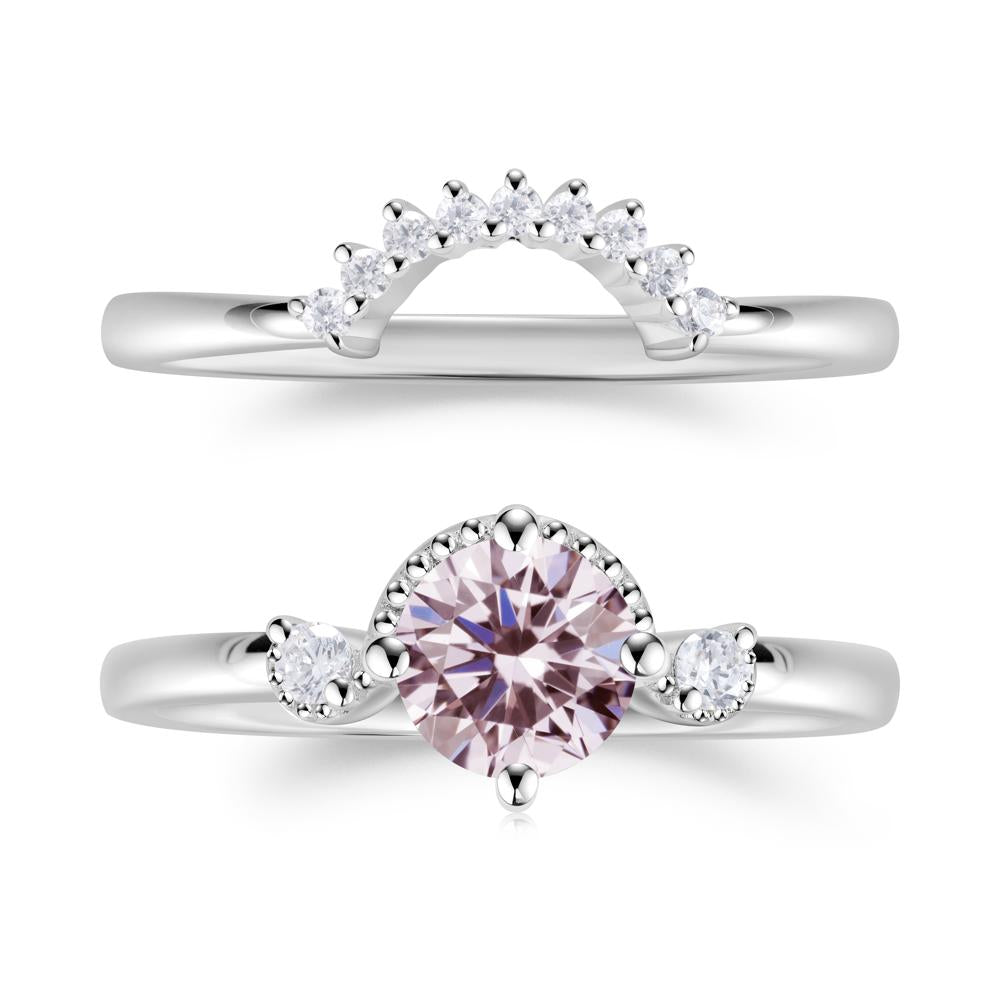 Vintage Sapphire Bridal Promise Ring Set - LUO Jewelry #gemstone_Pink Cubic Zirconia