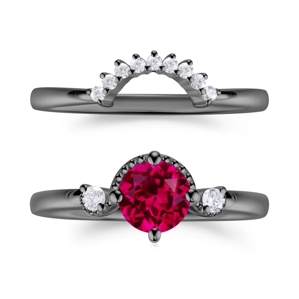 Vintage Sapphire Bridal Promise Ring Set - LUO Jewelry #gemstone_Ruby
