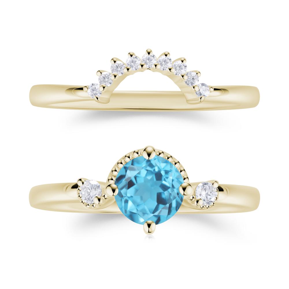 Vintage Sapphire Bridal Promise Ring Set - LUO Jewelry #gemstone_Swiss Blue Topaz