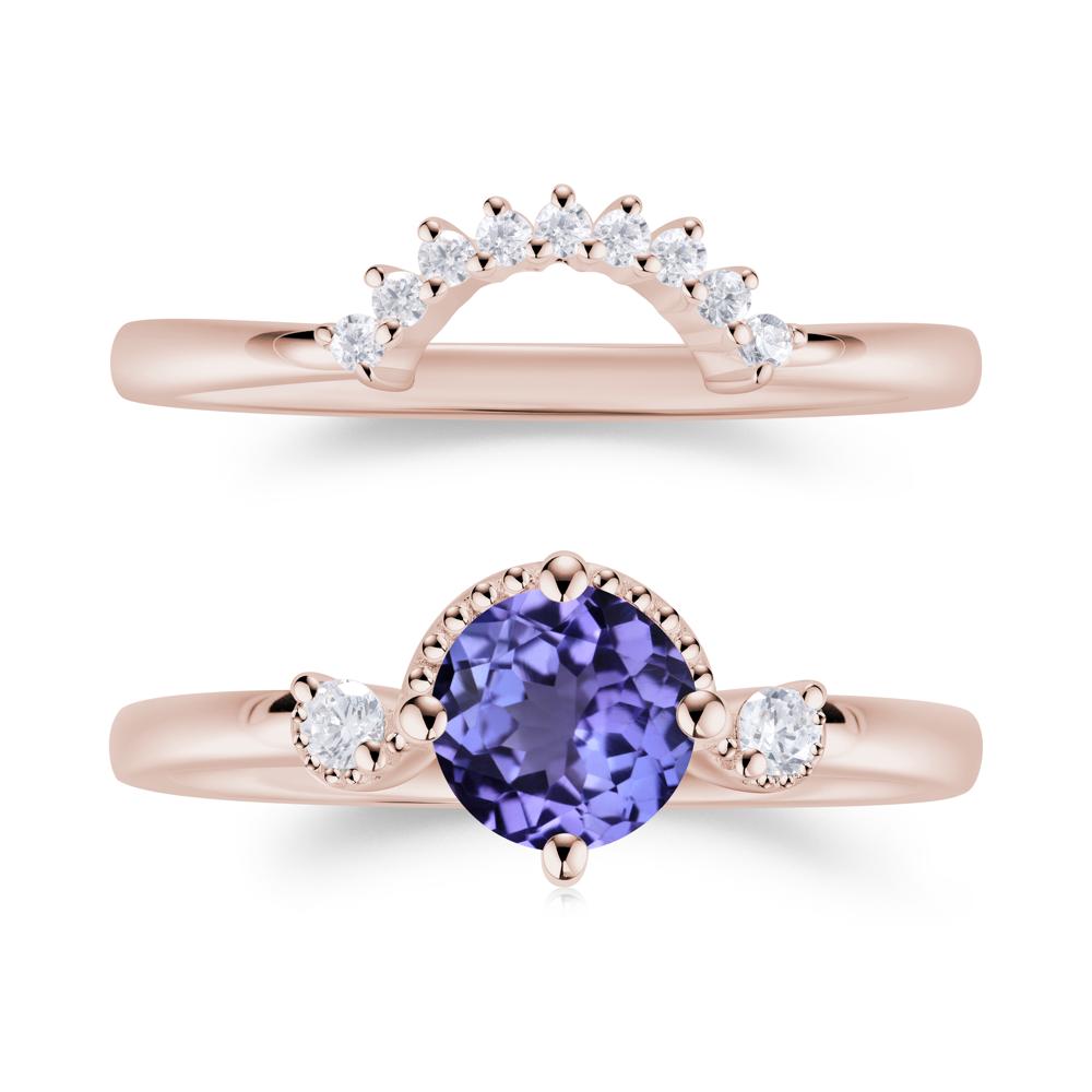 Vintage Sapphire Bridal Promise Ring Set - LUO Jewelry #gemstone_Tanzanite