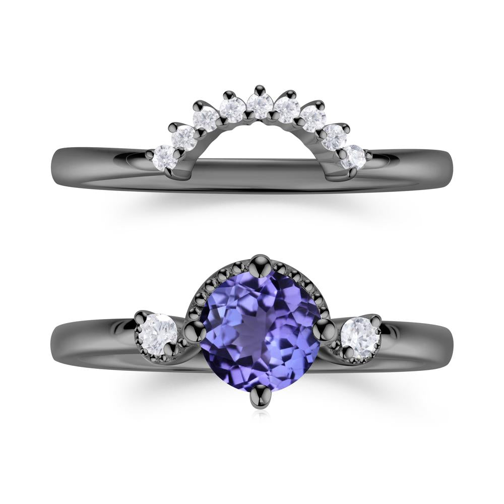 Vintage Sapphire Bridal Promise Ring Set - LUO Jewelry #gemstone_Tanzanite