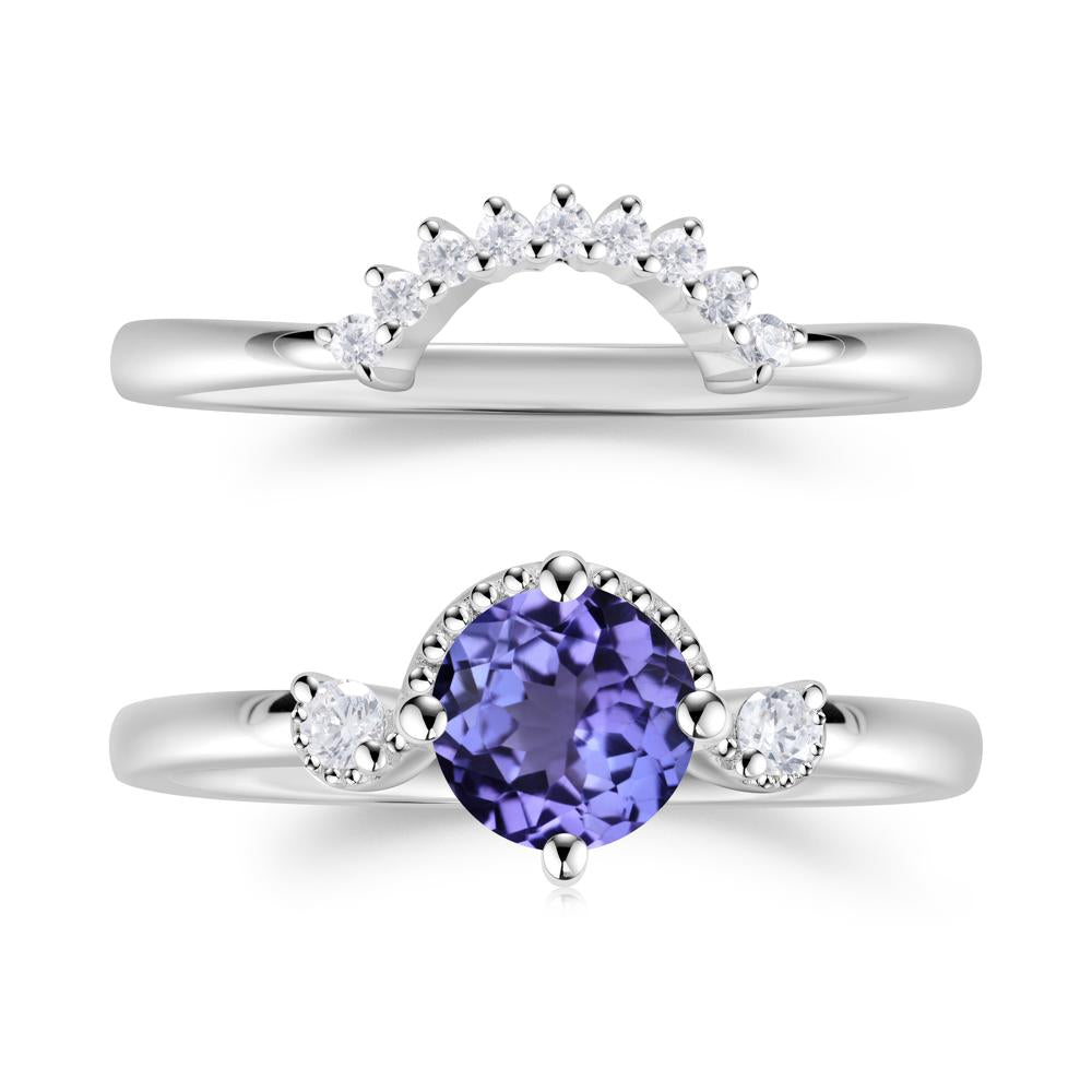 Vintage Sapphire Bridal Promise Ring Set - LUO Jewelry #gemstone_Tanzanite