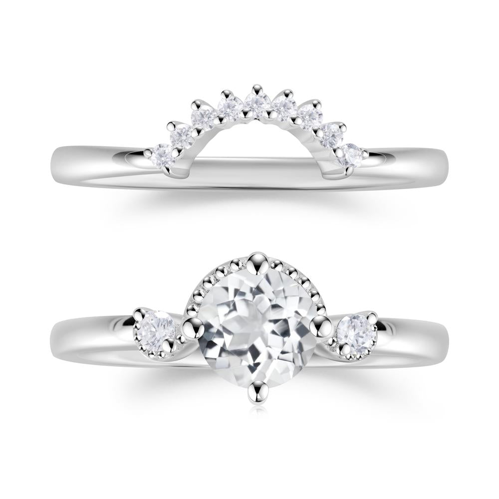 Vintage Sapphire Bridal Promise Ring Set - LUO Jewelry #gemstone_White Topaz