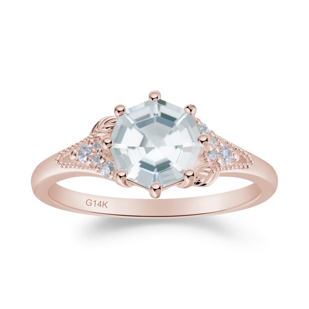 Aquamarine Leaf and Milgrain Ring - LUO Jewelry #metal_14k rose gold