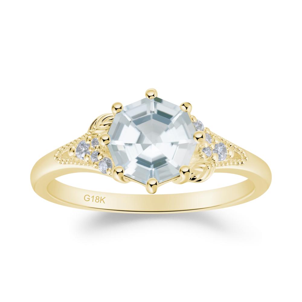 Aquamarine Leaf and Milgrain Ring - LUO Jewelry #metal_18k yellow gold