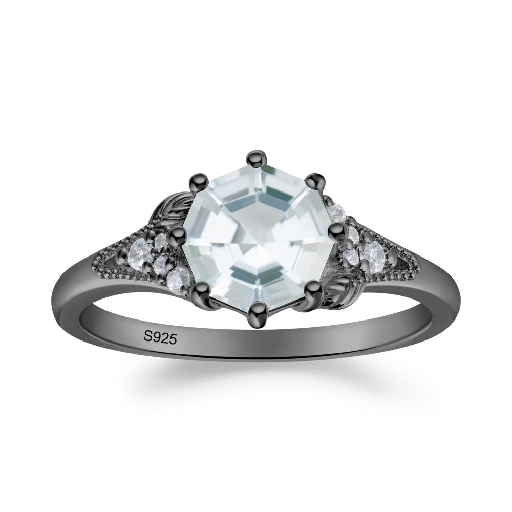 Aquamarine Leaf and Milgrain Ring - LUO Jewelry #metal_black finish sterling silver
