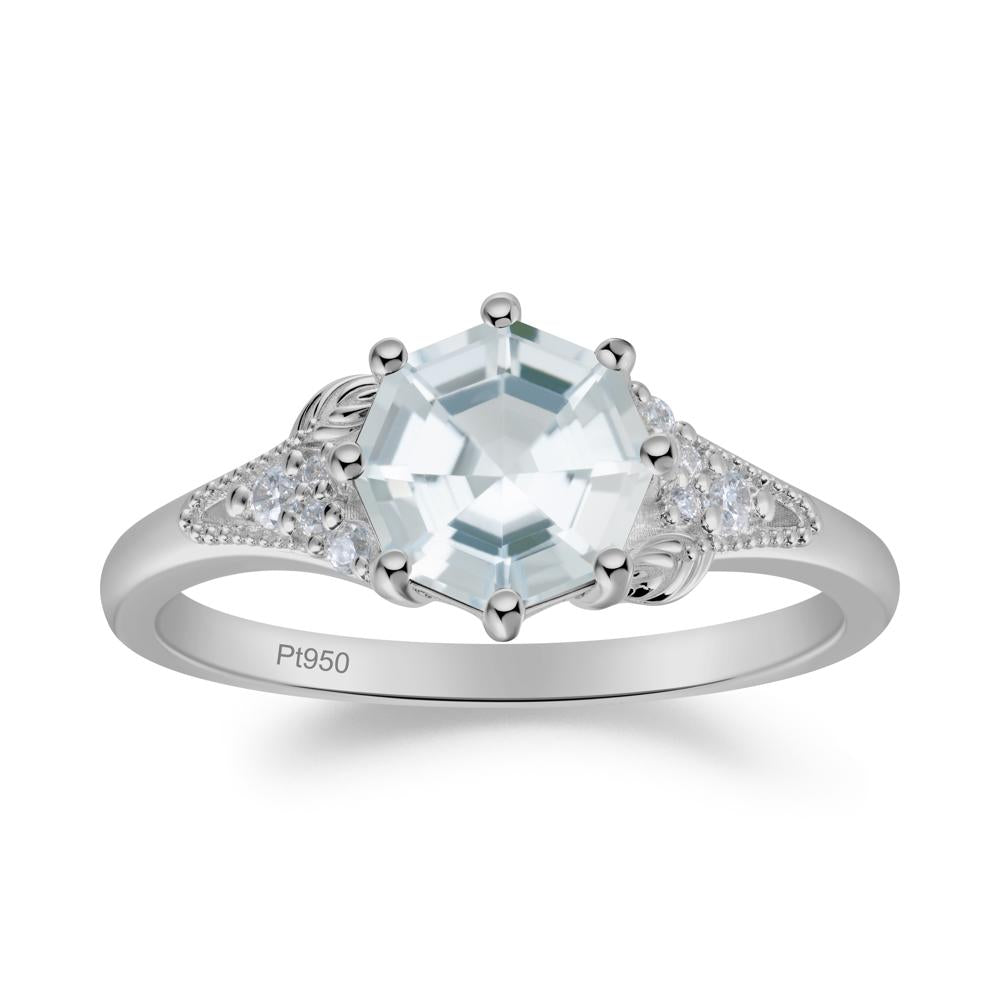 Aquamarine Leaf and Milgrain Ring - LUO Jewelry #metal_platinum
