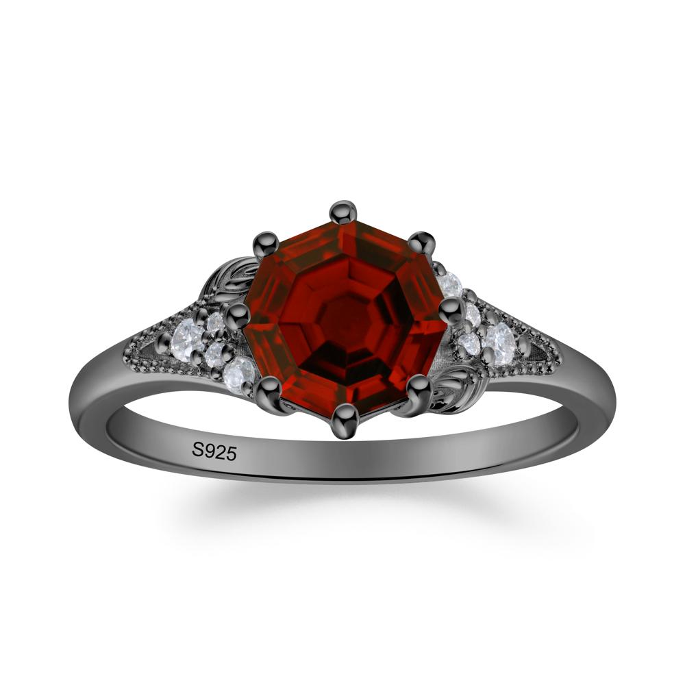 Garnet Leaf and Milgrain Ring - LUO Jewelry #metal_black finish sterling silver