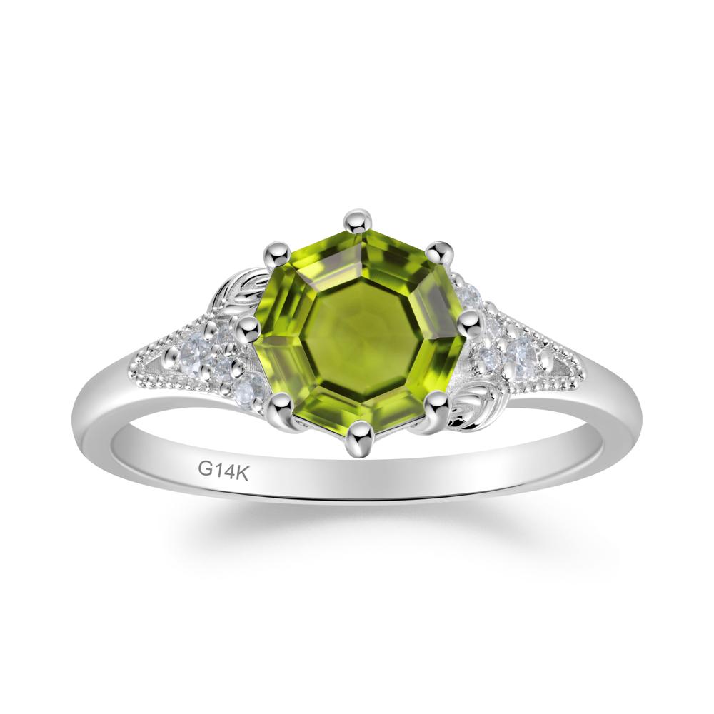 Peridot Leaf and Milgrain Ring - LUO Jewelry #metal_14k white gold