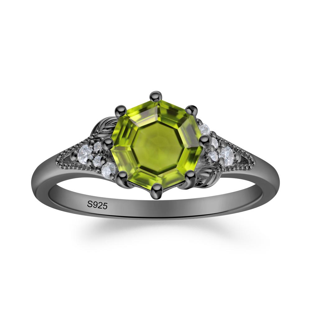 Peridot Leaf and Milgrain Ring - LUO Jewelry #metal_black finish sterling silver
