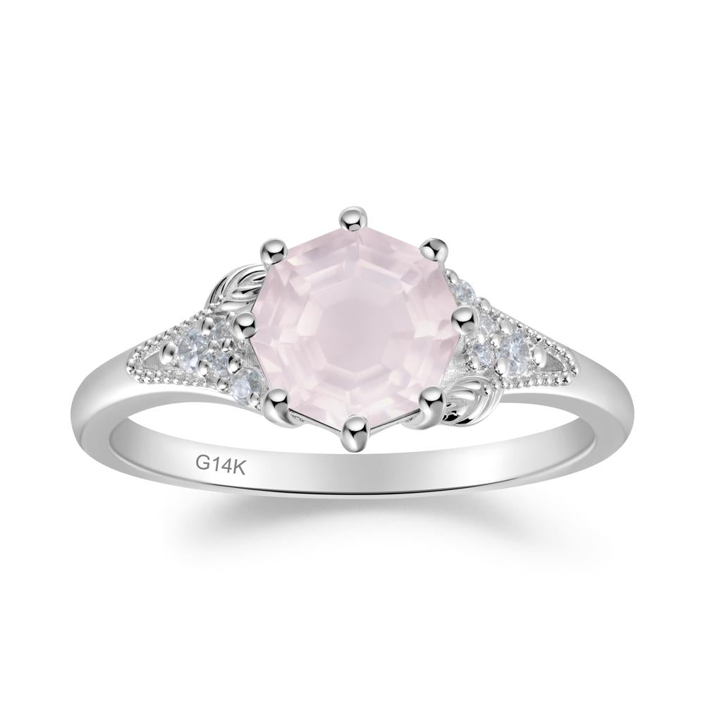 Rose Quartz Leaf and Milgrain Ring - LUO Jewelry #metal_14k white gold