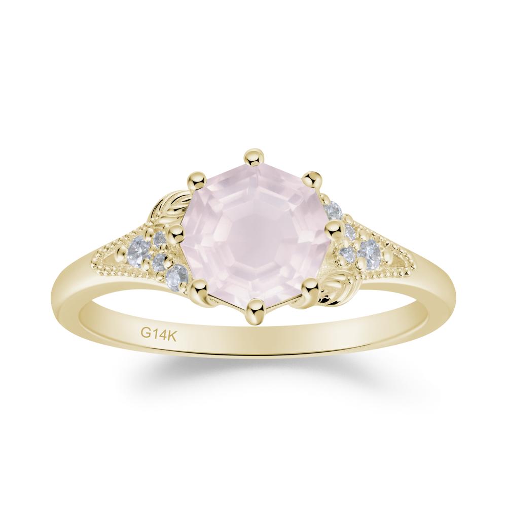 Rose Quartz Leaf and Milgrain Ring - LUO Jewelry #metal_14k yellow gold