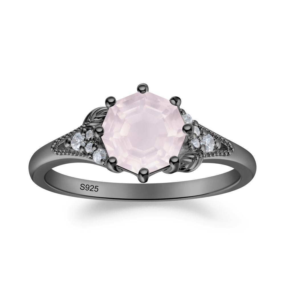 Rose Quartz Leaf and Milgrain Ring - LUO Jewelry #metal_black finish sterling silver