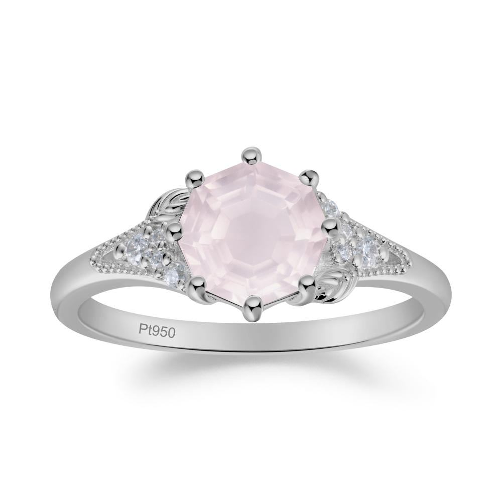 Rose Quartz Leaf and Milgrain Ring - LUO Jewelry #metal_platinum