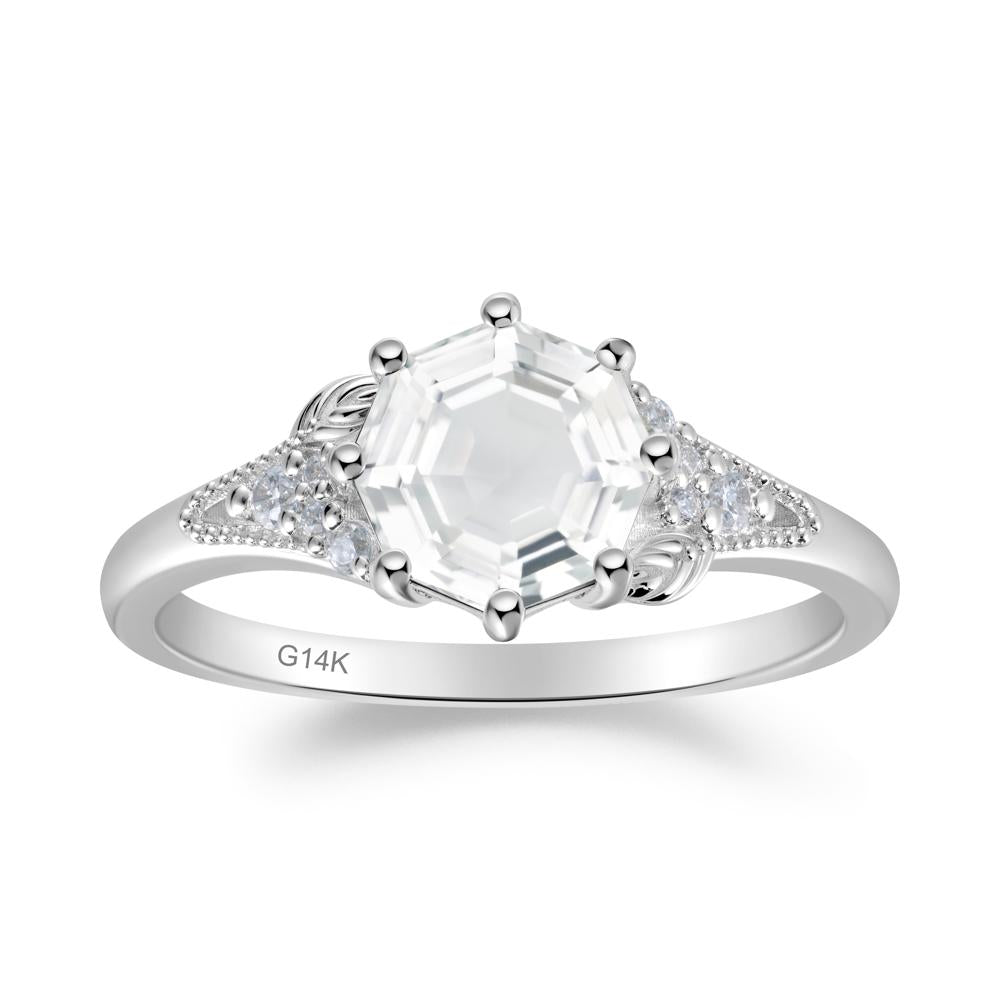 Filigree Octagon White Topaz Ring - LUO Jewelry #metal_14k white gold