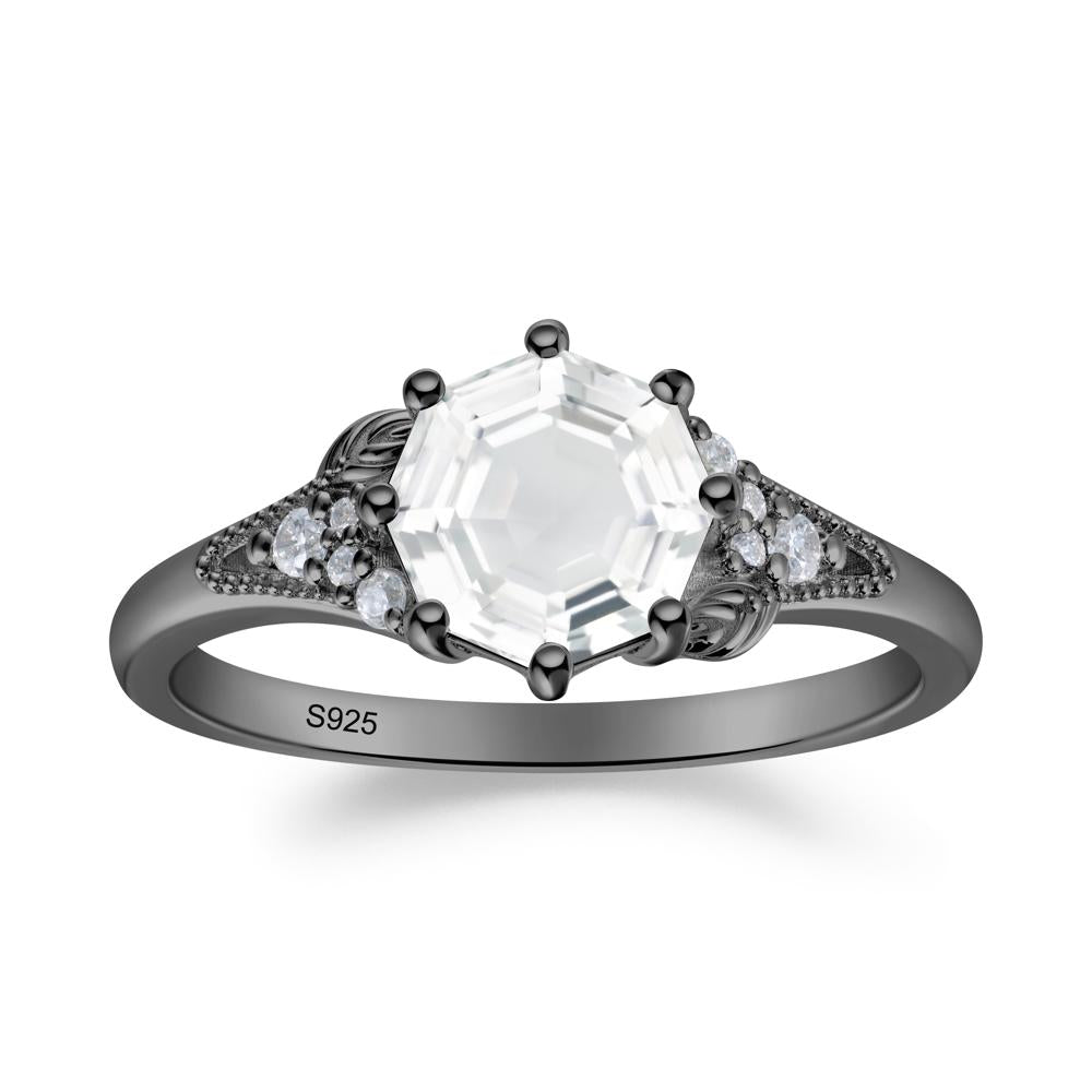 Filigree Octagon White Topaz Ring - LUO Jewelry #metal_black finish sterling silver