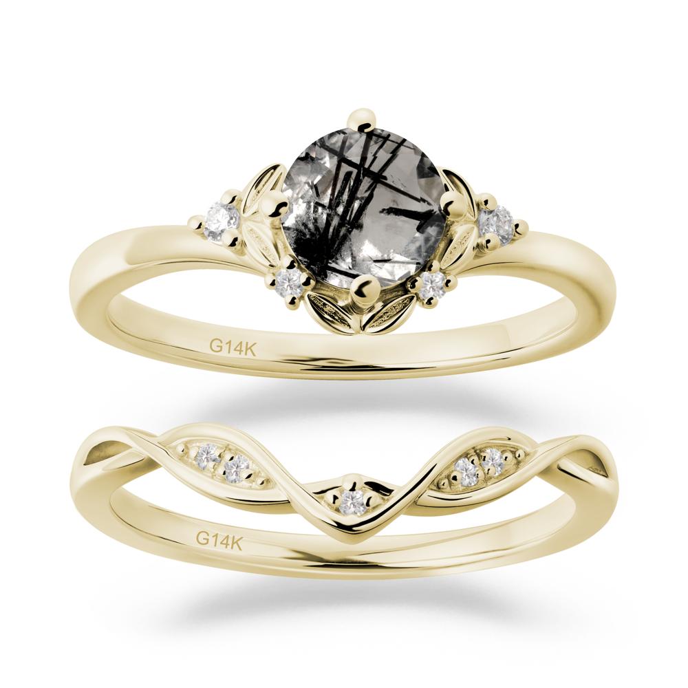 Nature Inspired Leaf and Vine Emerald Ring Set - LUO Jewelry #gemstone_Black Rutilated Quartz