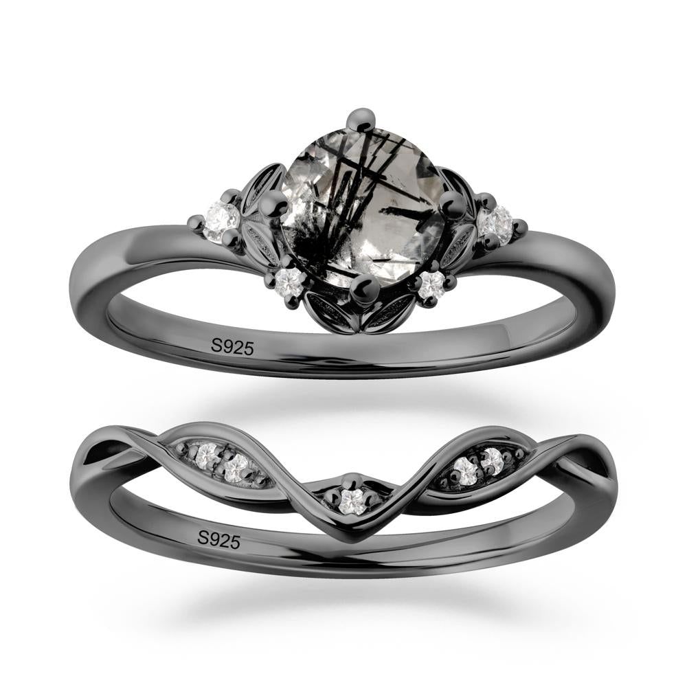 Nature Inspired Leaf and Vine Emerald Ring Set - LUO Jewelry #gemstone_Black Rutilated Quartz