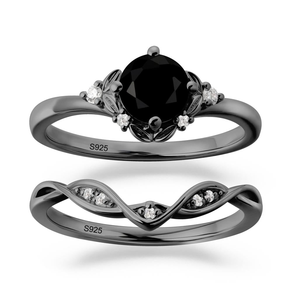 Nature Inspired Leaf and Vine Emerald Ring Set - LUO Jewelry #gemstone_Black Spinel