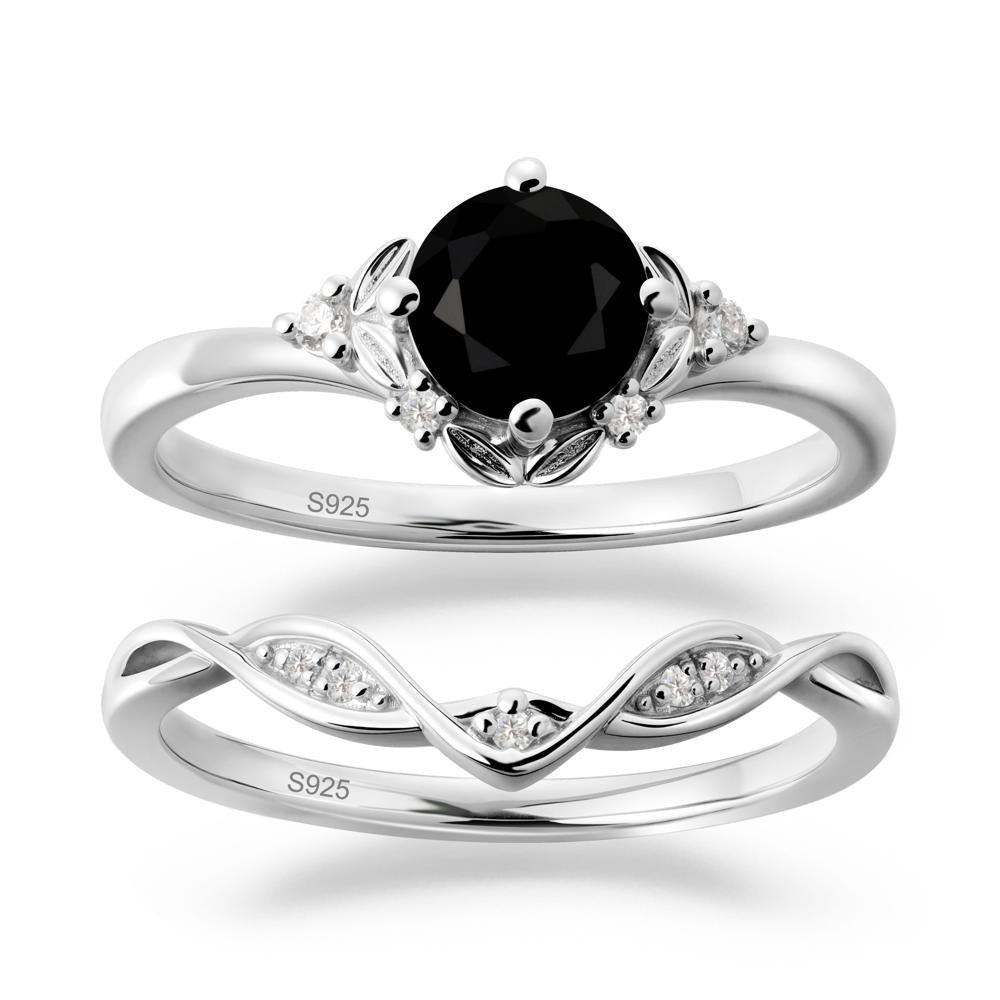 Nature Inspired Leaf and Vine Emerald Ring Set - LUO Jewelry #gemstone_Black Spinel