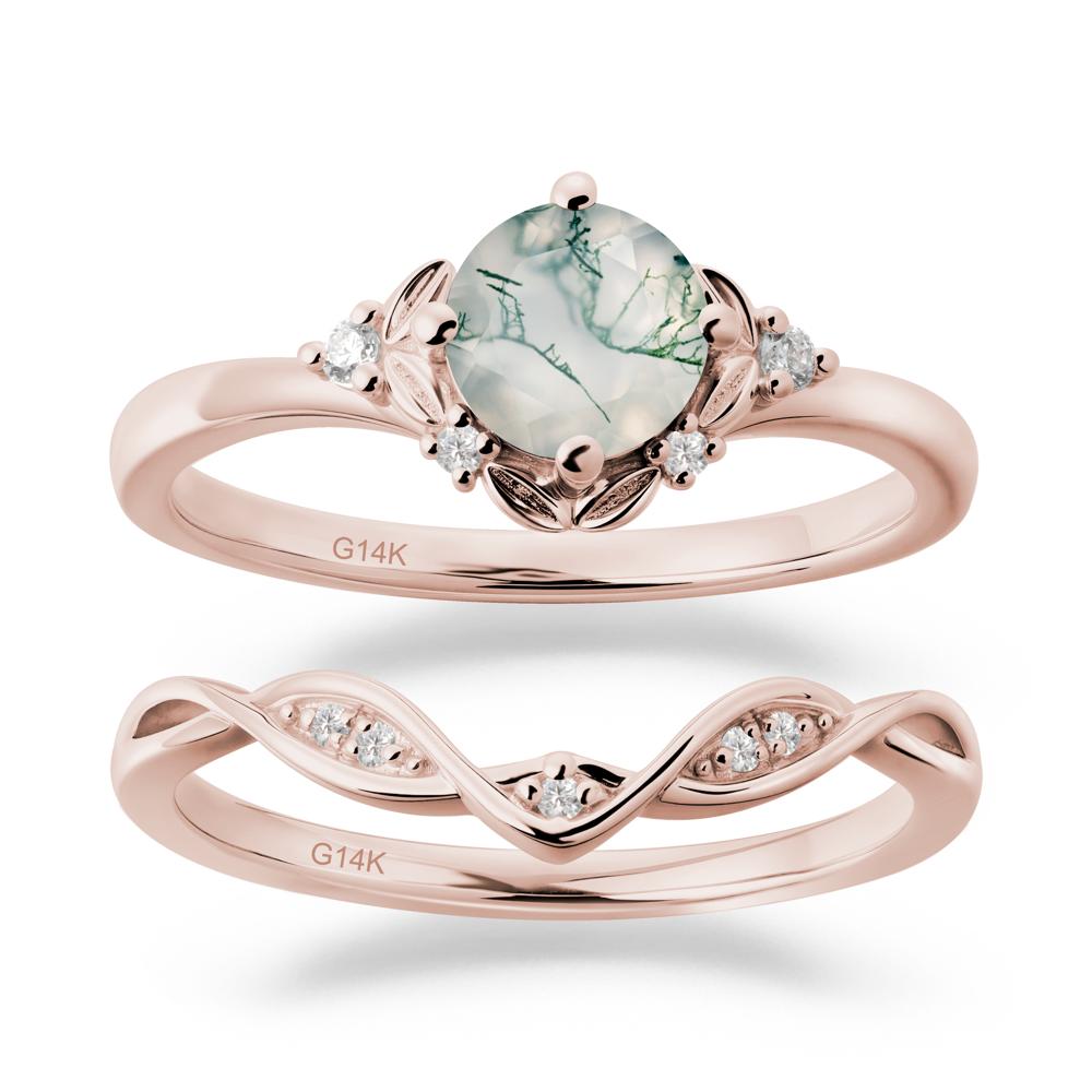 Nature Inspired Leaf and Vine Emerald Ring Set - LUO Jewelry #gemstone_Moss Agate