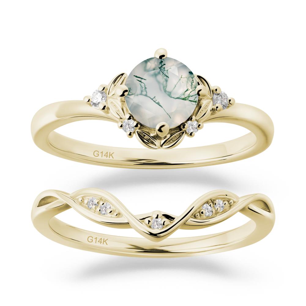 Nature Inspired Leaf and Vine Emerald Ring Set - LUO Jewelry #gemstone_Moss Agate