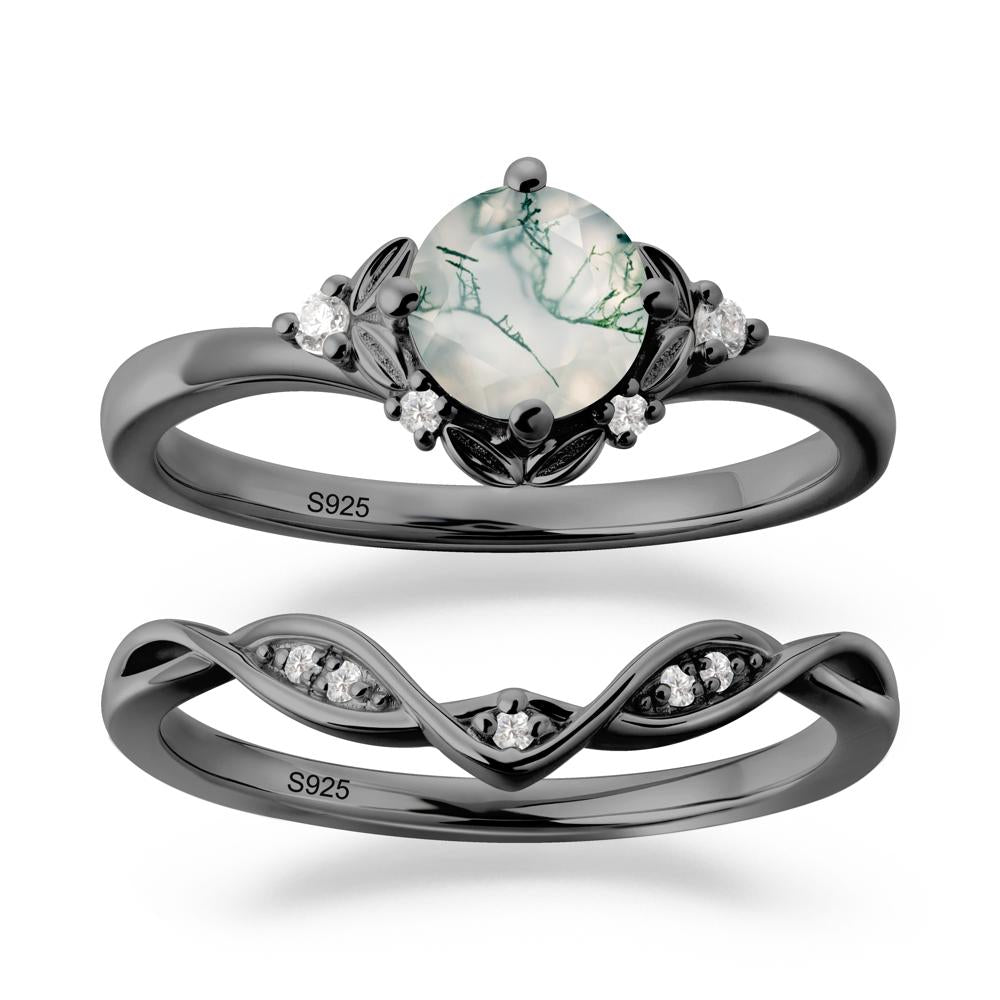Nature Inspired Leaf and Vine Emerald Ring Set - LUO Jewelry #gemstone_Moss Agate