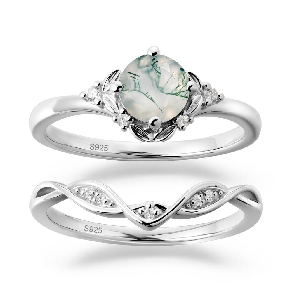 Nature Inspired Leaf and Vine Emerald Ring Set - LUO Jewelry #gemstone_Moss Agate