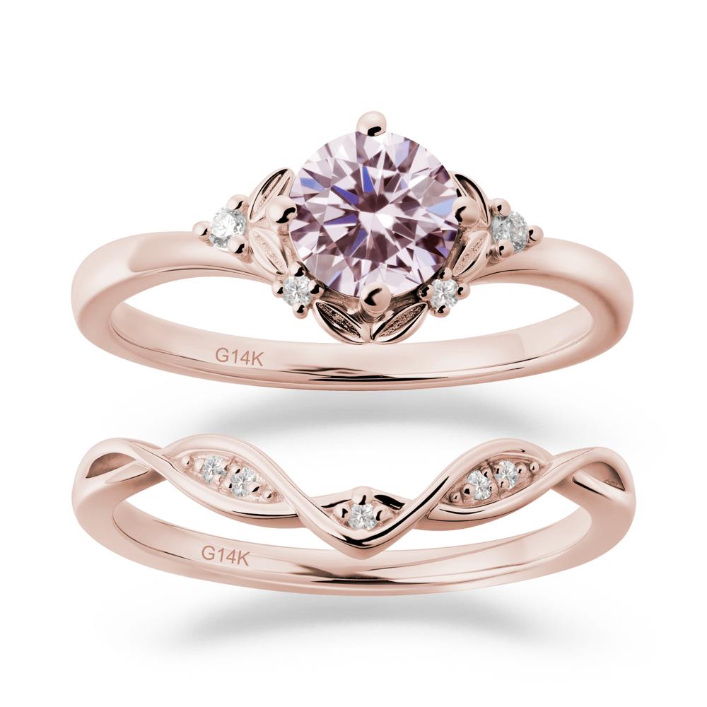 Nature Inspired Leaf and Vine Emerald Ring Set - LUO Jewelry #gemstone_Pink Cubic Zirconia