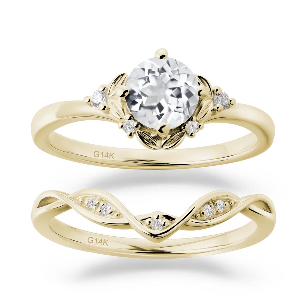 Nature Inspired Leaf and Vine Emerald Ring Set - LUO Jewelry #gemstone_White Topaz