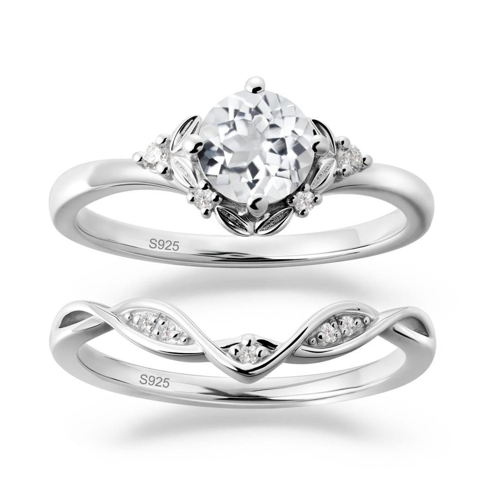 Nature Inspired Leaf and Vine Emerald Ring Set - LUO Jewelry #gemstone_White Topaz