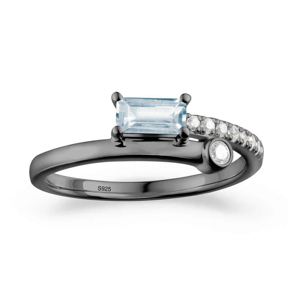 Rectangular Cut Aquamarine Anniversary Ring - LUO Jewelry #metal_black finish sterling silver