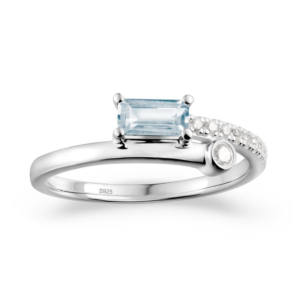 Rectangular Cut Aquamarine Anniversary Ring - LUO Jewelry #metal_sterling silver