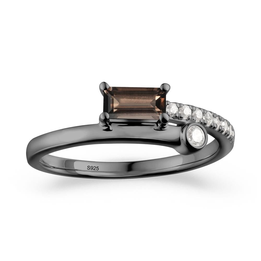 Rectangular Cut Smoky Quartz Anniversary Ring - LUO Jewelry #metal_black finish sterling silver