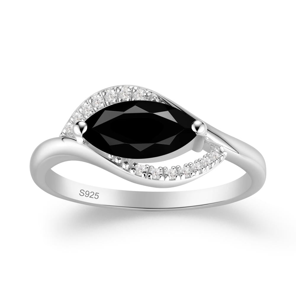 Leaf Inspired Marquise Cut Black Spinel Ring - LUO Jewelry #metal_sterling silver