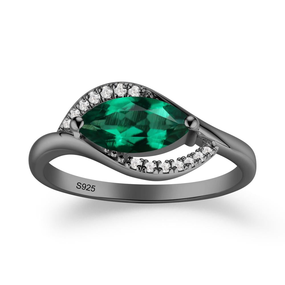 Leaf Inspired Marquise Cut Emerald Ring - LUO Jewelry #metal_black finish sterling silver