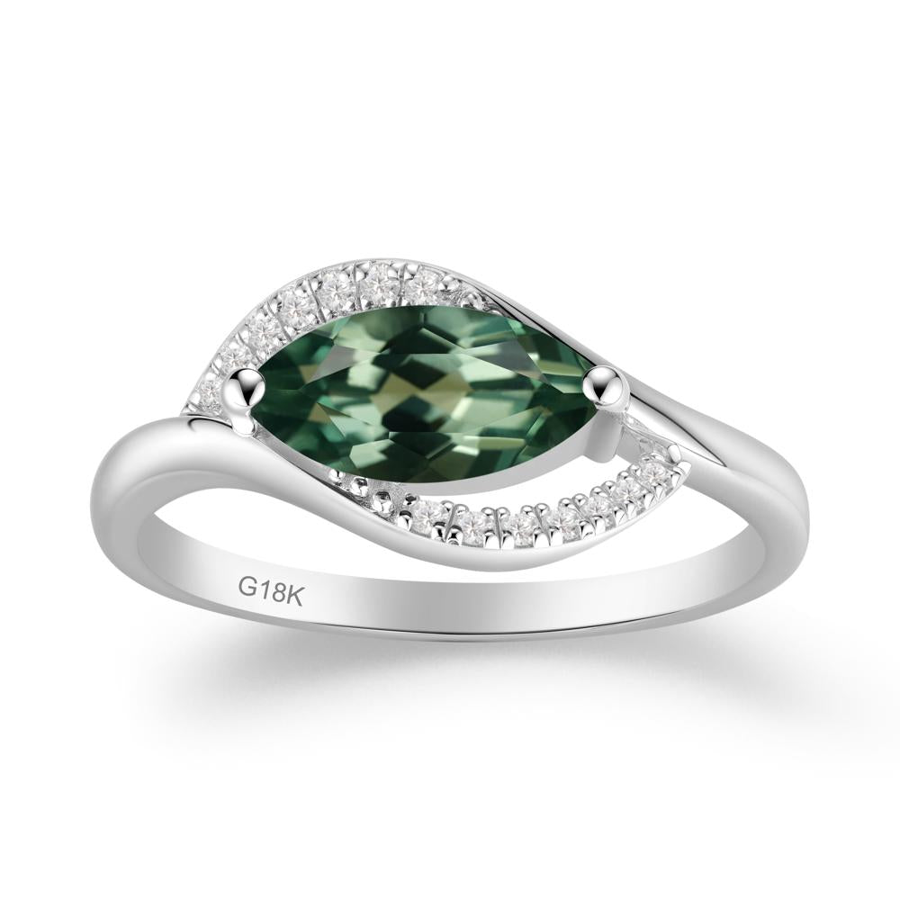 Leaf Inspired Marquise Cut Green Sapphire Ring - LUO Jewelry #metal_18k white gold