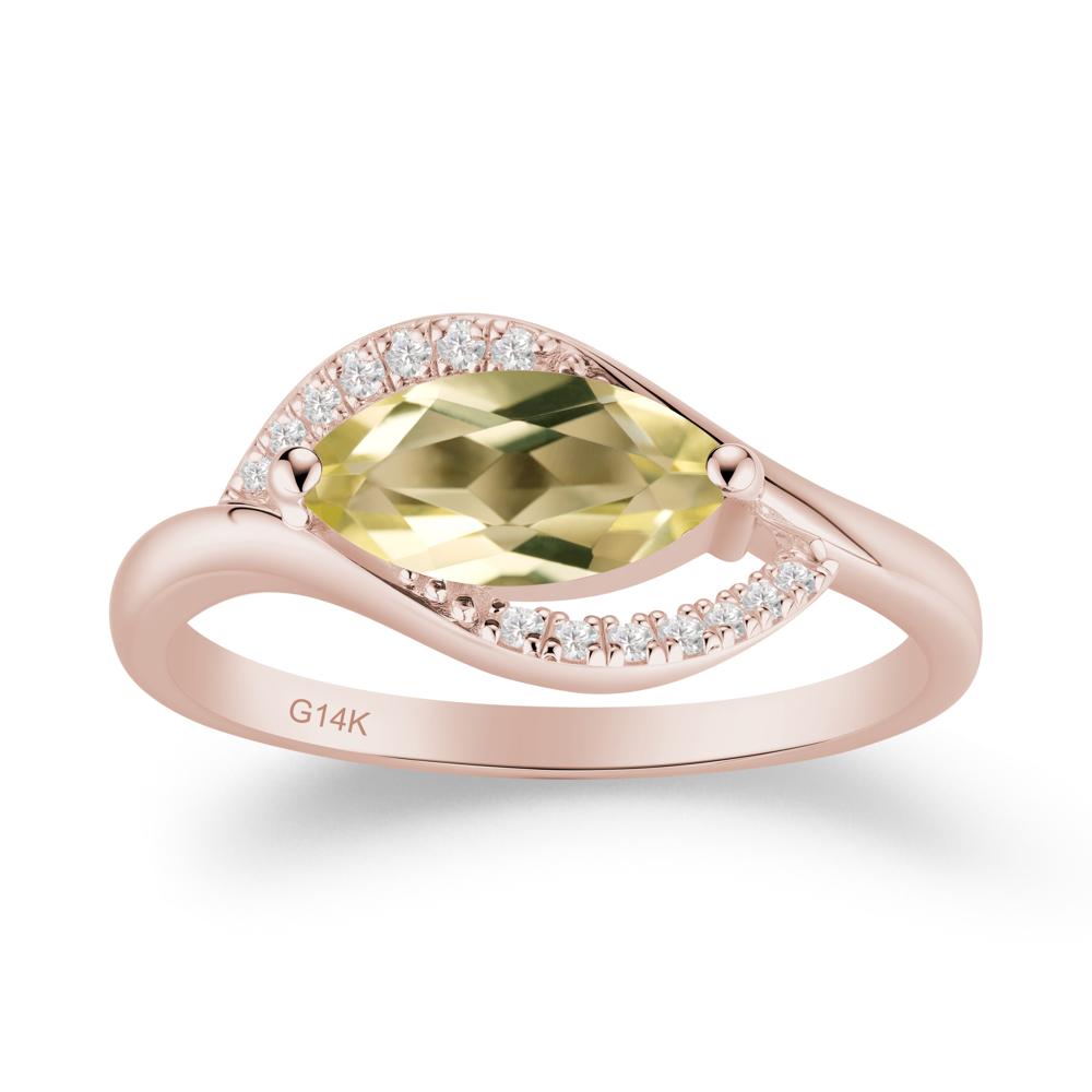 Leaf Inspired Marquise Cut Lemon Quartz Ring - LUO Jewelry #metal_14k rose gold