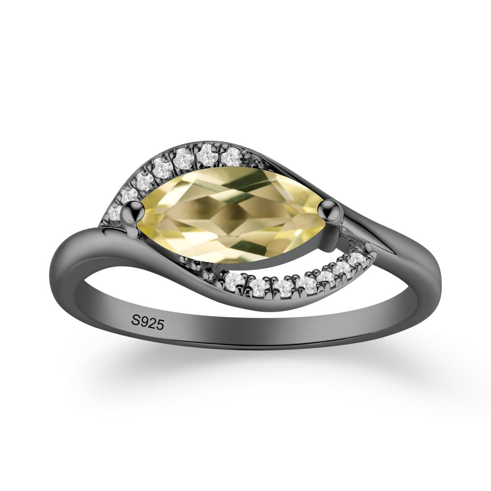 Leaf Inspired Marquise Cut Lemon Quartz Ring - LUO Jewelry #metal_black finish sterling silver