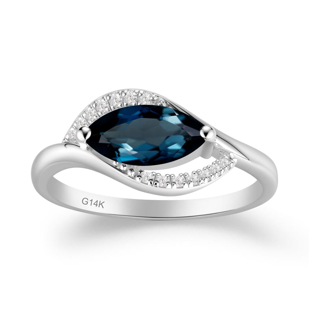 Leaf Inspired Marquise Cut London Blue Topaz Ring - LUO Jewelry #metal_14k white gold