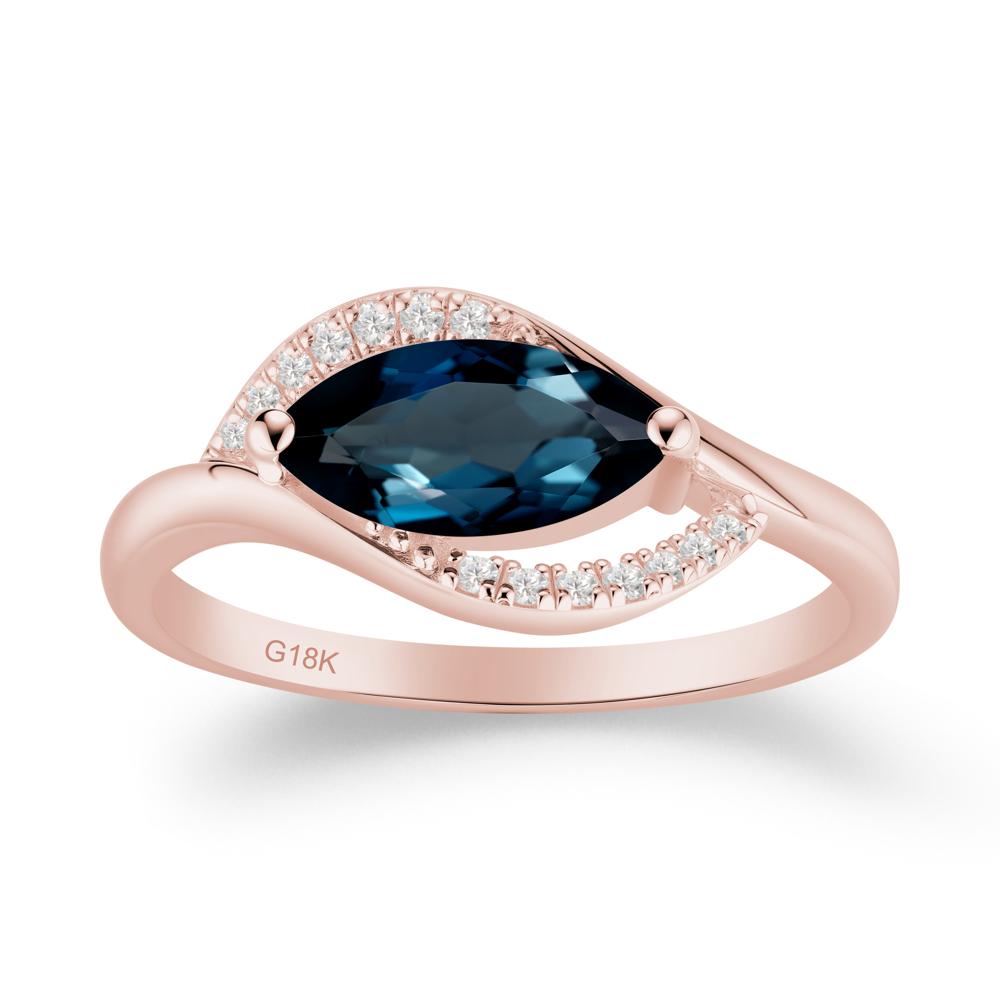 Leaf Inspired Marquise Cut London Blue Topaz Ring - LUO Jewelry #metal_18k rose gold
