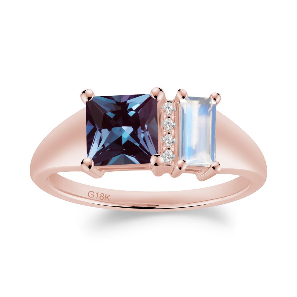 Rectangular Princess Cut Alexandrite and Moonstone Ring - LUO Jewelry #metal_18k rose gold