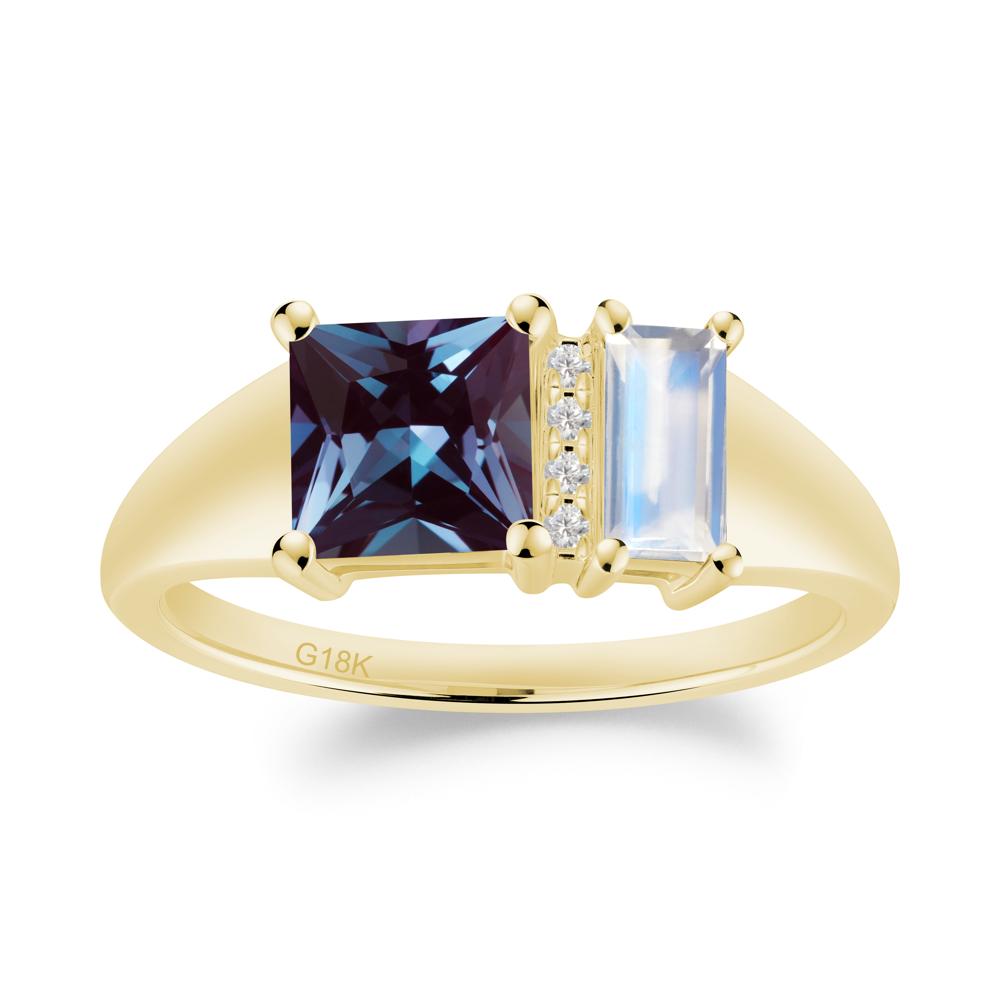 Rectangular Princess Cut Alexandrite and Moonstone Ring - LUO Jewelry #metal_18k yellow gold